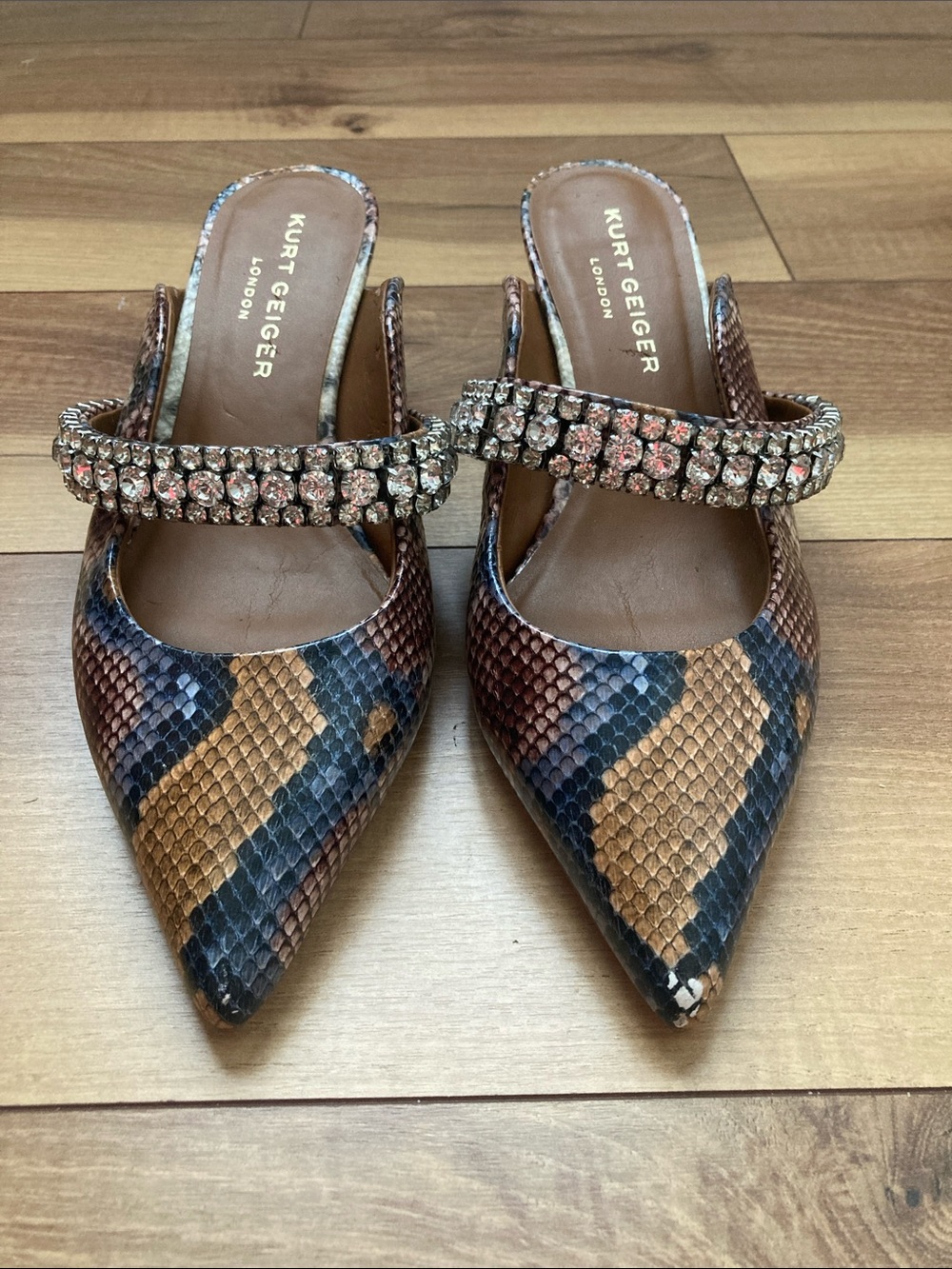 Kurt Geiger Snake Print Rhinestone Embellished Duchess Heels - Picture 2 of 10